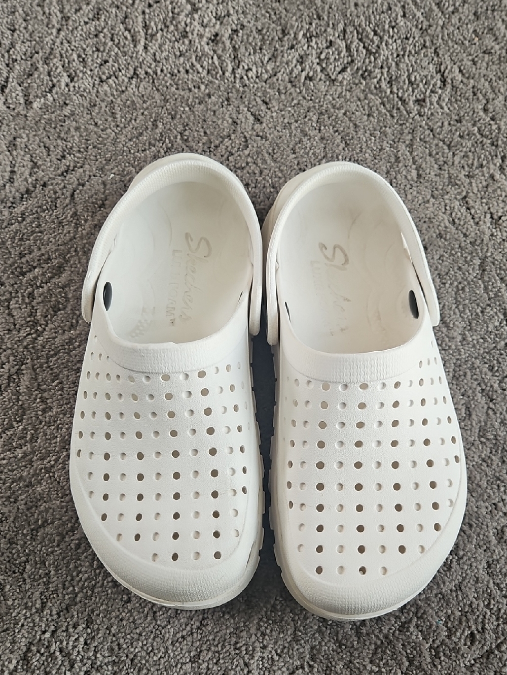 Skechers White Perforated Slip-On Sandals with Heel Strap